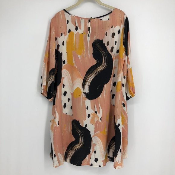 The Odells Rose/Peach Black Long Sleeve Abstract/Geometric A Line Dress S - Picture 4 of 15